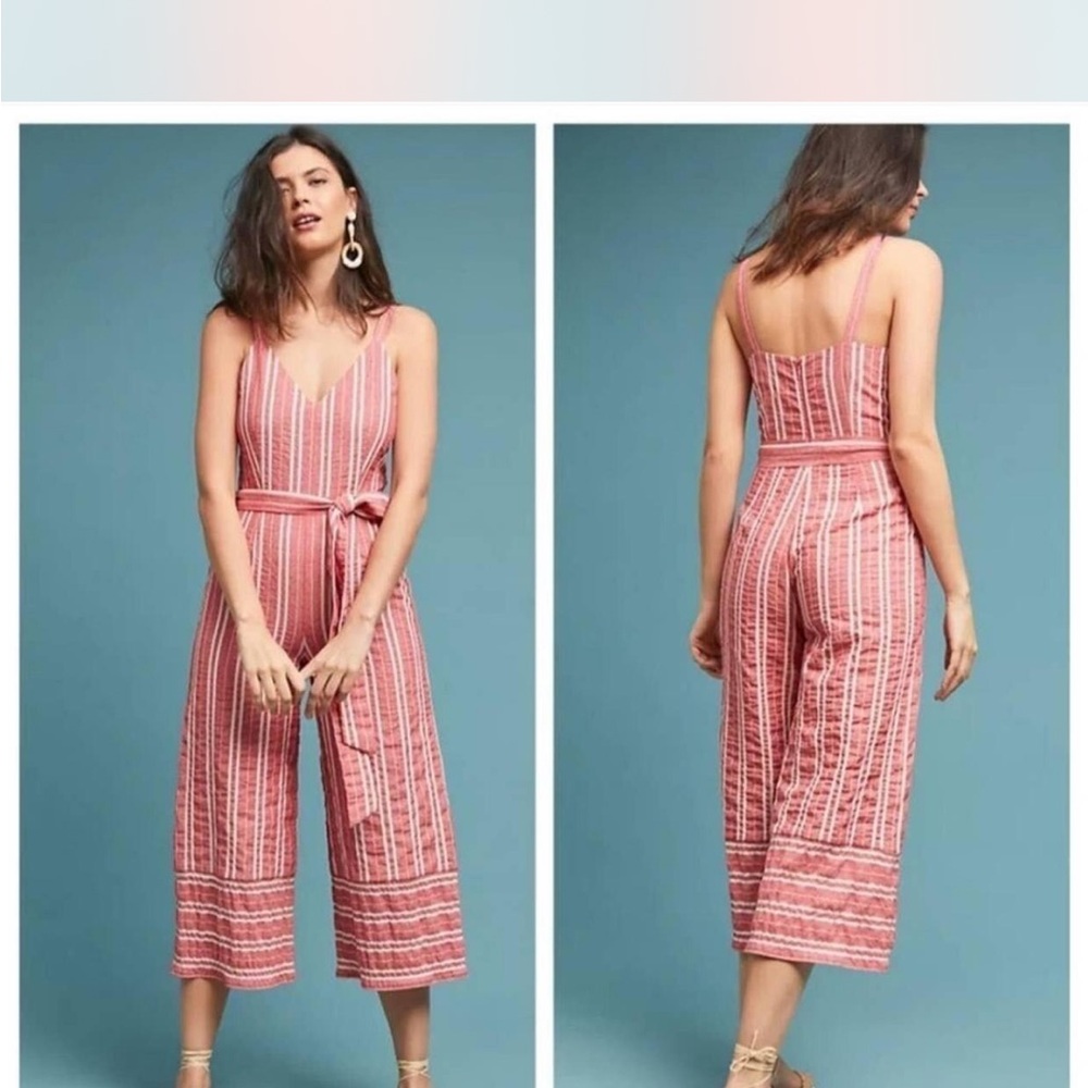 Anthropologie Robin Striped Cropped Wide Leg Tie Jumpsuit